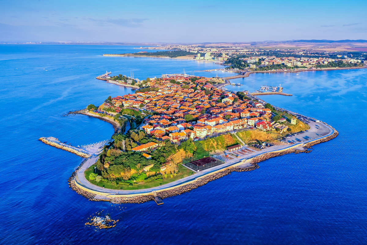 Aerial View Of Nessebar Off The Black Sea Coast Of Bulgaria, Eastern Europe